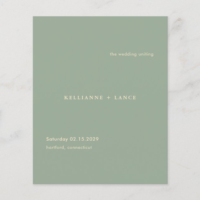 Sage Green Simple Modern Budget Wedding Program (Framsidan)