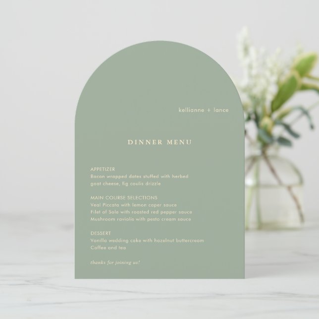 Sage Green Simple Modern Wedding Menu Inbjudningar (Stående Fram)