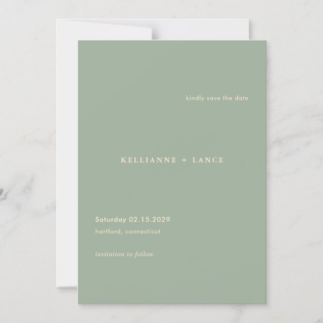 Sage Green Simple Modern Wedding Save the Date Magnetisk Inbjudningskort (Framsida)