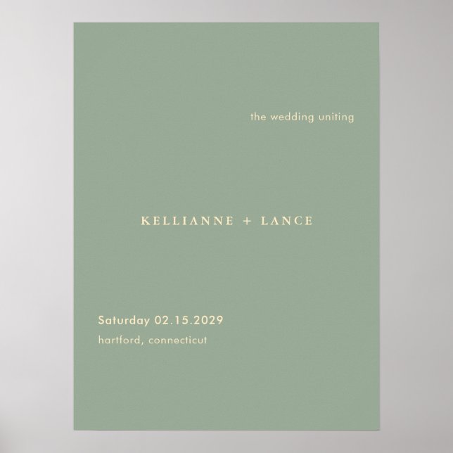 Sage Green Simple Modern Wedding Welcome Sign Poster (Framsidan)