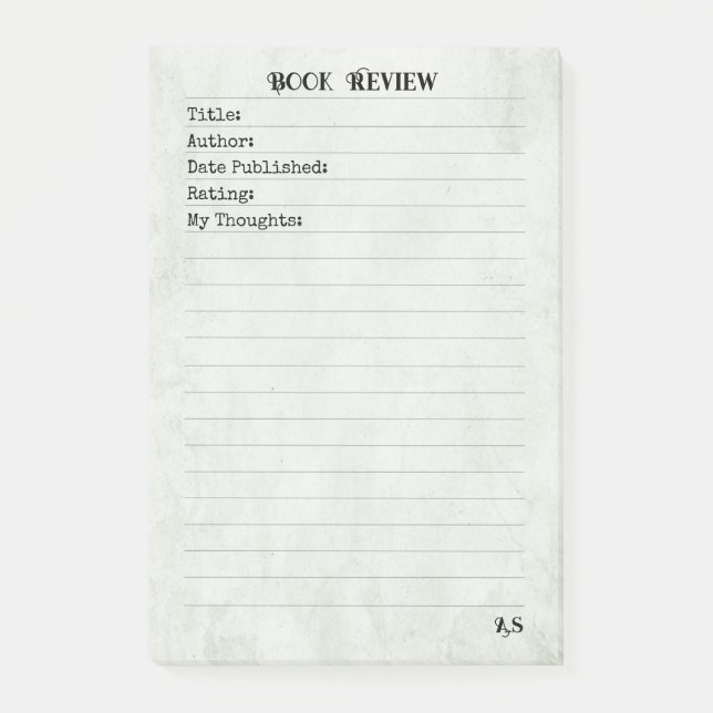 Sage Green Simple Monogram Book Review  Post-it Block (Framsida)