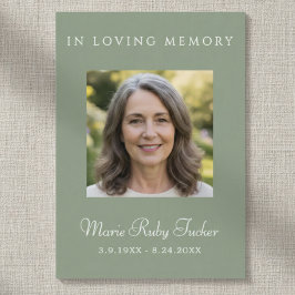 Sage Green Simple Photo Funeral Poem Prayer Card Visitkort