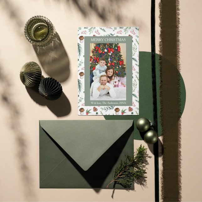 Sage Green Single Picture Flat Holiday Card Julkort (Skapare uppladdad)