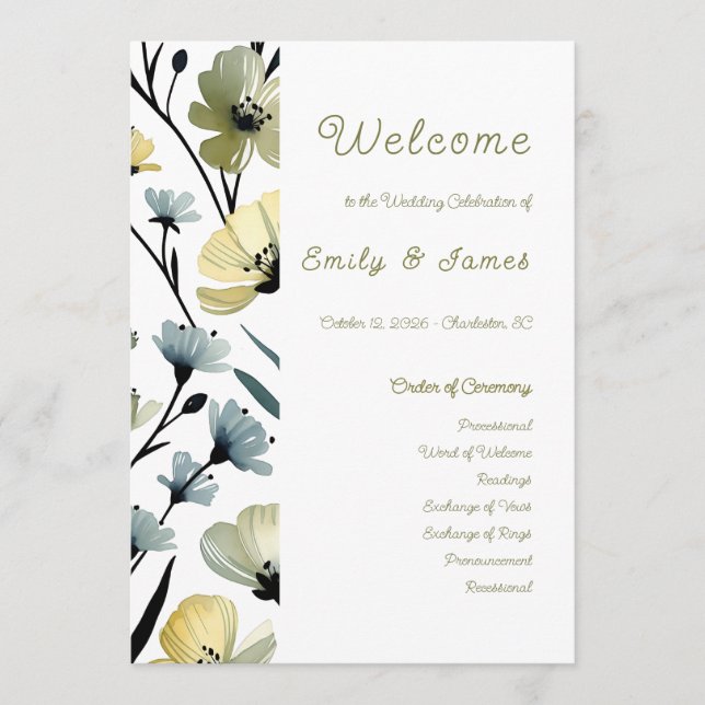 Sage Green & Soft Yellow Botanical Weddin Program (Framsida)