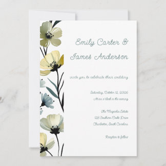 Sage Green & Soft Yellow Botanical Wedding Inbjudningar