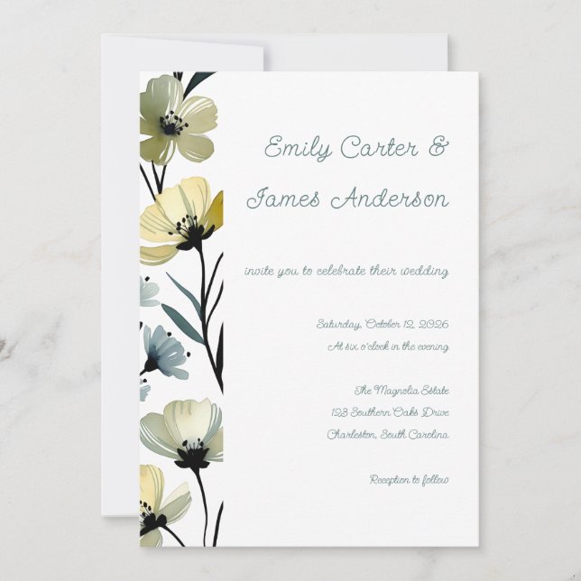 Sage Green & Soft Yellow Botanical Wedding Inbjudningar (Framsida)