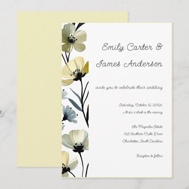 Sage Green & Soft Yellow Botanical Wedding Inbjudningar (Fram/baksida)