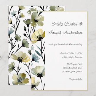 Sage Green & Soft Yellow Botanical Wedding Inbjudningar