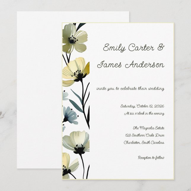 Sage Green & Soft Yellow Botanical Wedding Inbjudningar (Fram/baksida)