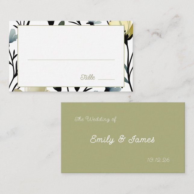 Sage Green & Soft Yellow Botanical Wedding Placeringskort (Fram/baksida)