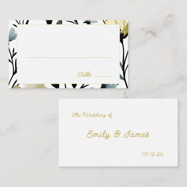Sage Green & Soft Yellow Botanical Wedding Placeringskort (Fram/baksida)