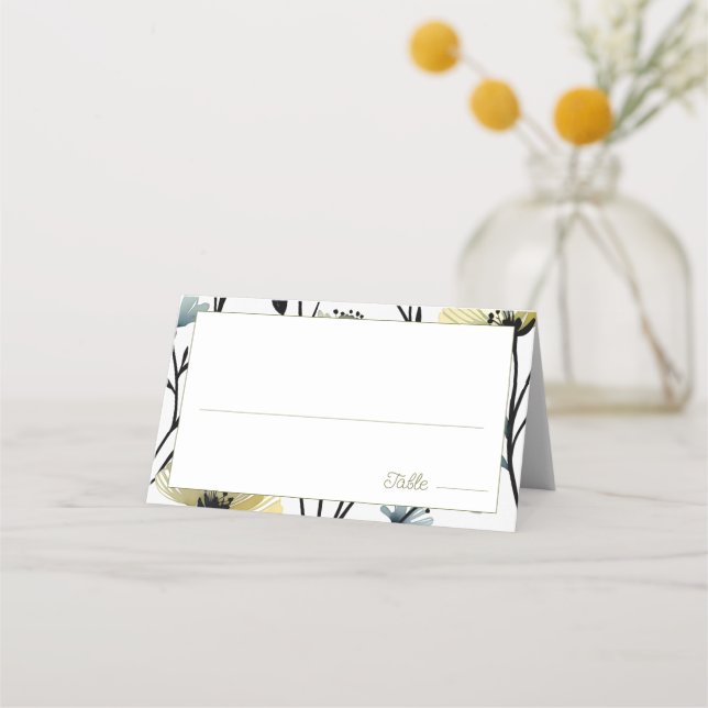 Sage Green & Soft Yellow Botanical Wedding Placeringskort (Framsida)