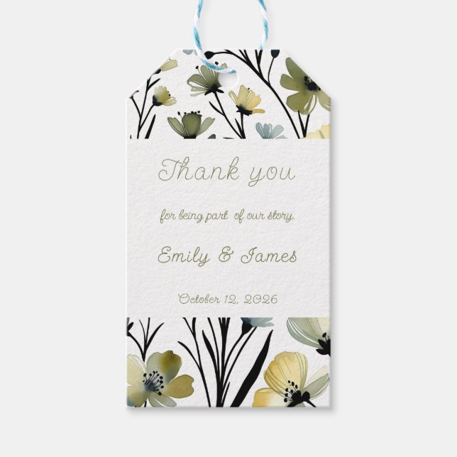 Sage Green & Soft Yellow Botanical Wedding Presentetikett (Framsidan)