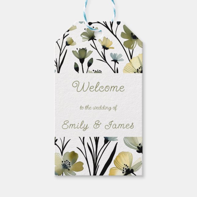 Sage Green & Soft Yellow Botanical Wedding Presentetikett (Framsidan)