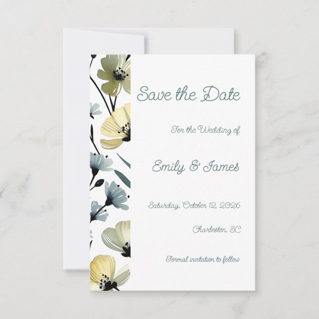 Sage Green & Soft Yellow Botanical Wedding Spara Datumet (Framsida)