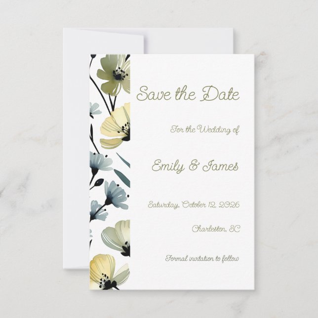 Sage Green & Soft Yellow Botanical Wedding Spara Datumet (Framsida)