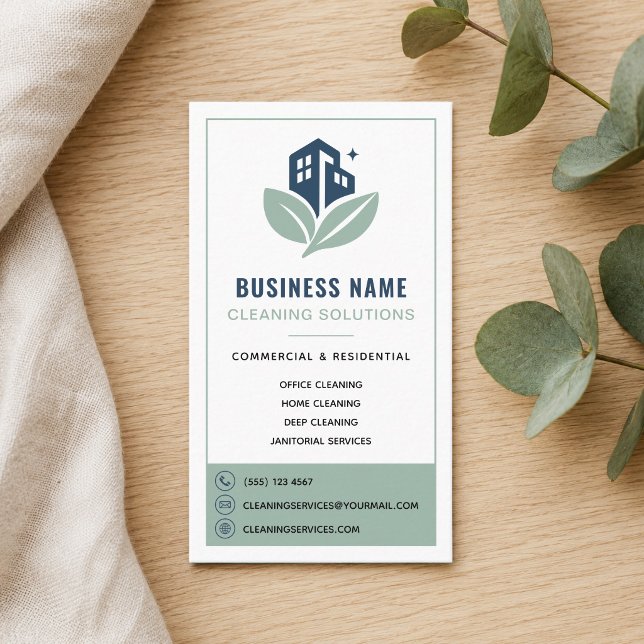 Sage Green Städtjänster Professionell Logo Visitkort (Sage Green Cleaning Services Professional Logo Business Card)