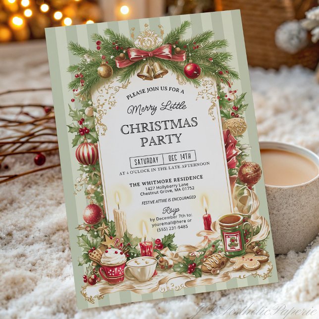Sage Green Stripe Merry Little Christmas Party  Inbjudningar (Skapare uppladdad)