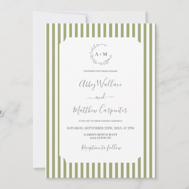 Sage Green Stripe Wedding Inbjudningar (Framsida)
