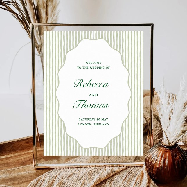 Sage Green Stripe Wedding Welcome Poster (Skapare uppladdad)