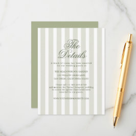 Sage Green Striped Wedding Details Card Tilläggskort