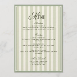 Sage Green Striped Wedding Menu Card Inbjudningar
