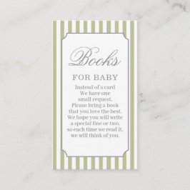 Sage Green Stripes Baby Shower Books for Baby Card Tilläggskort