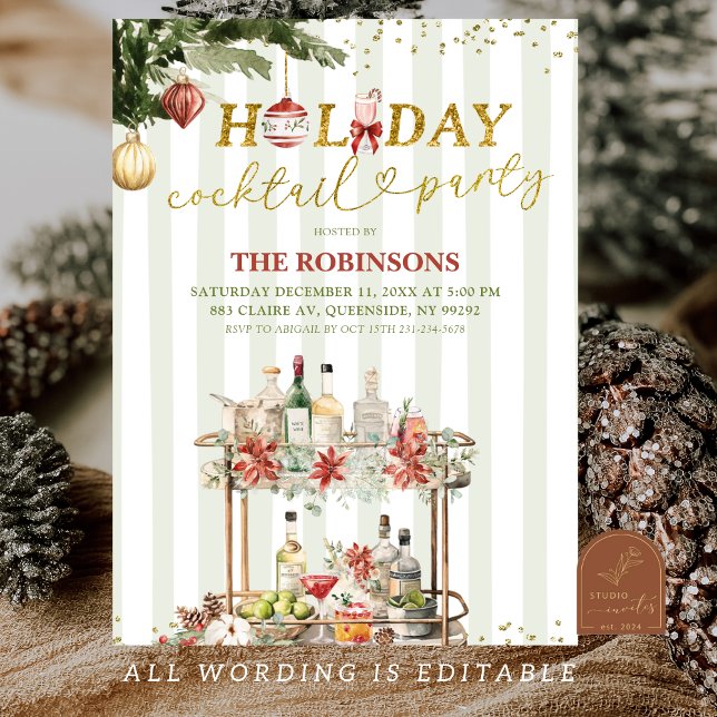 Sage Green Stripes Christmas Holiday Cocktail Inbjudningar (Skapare uppladdad)