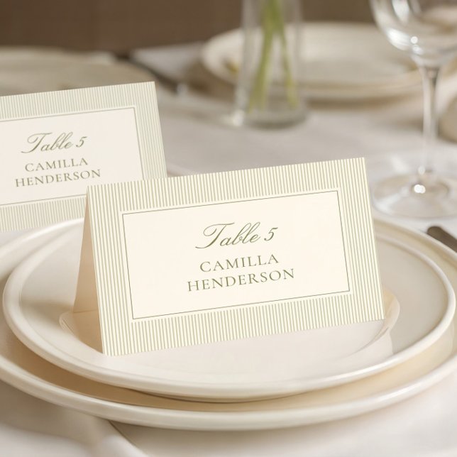 Sage Green Stripes Place Cards Bordsnummer (Skapare uppladdad)