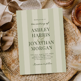 Sage Green Stripes Wedding Invitation Inbjudningar