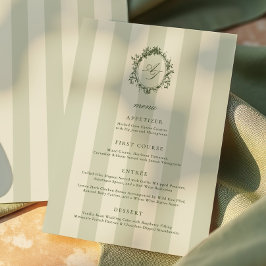 Sage Green Stripes Wedding Menu Meny