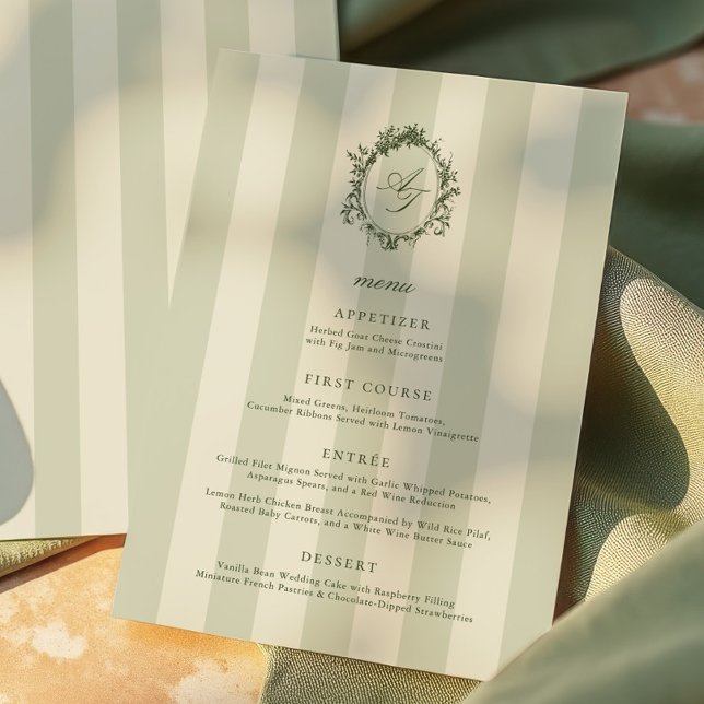 Sage Green Stripes Wedding Menu Meny (Skapare uppladdad)