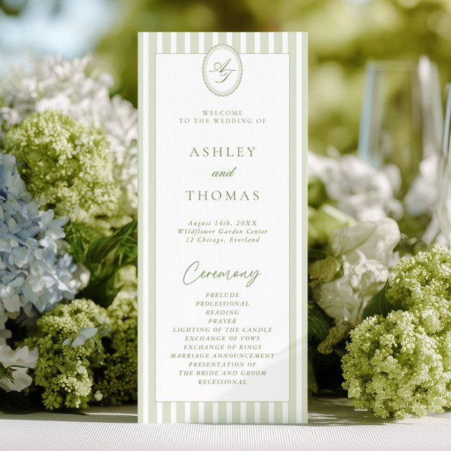 Sage Green Stripes Wedding Program (Skapare uppladdad)