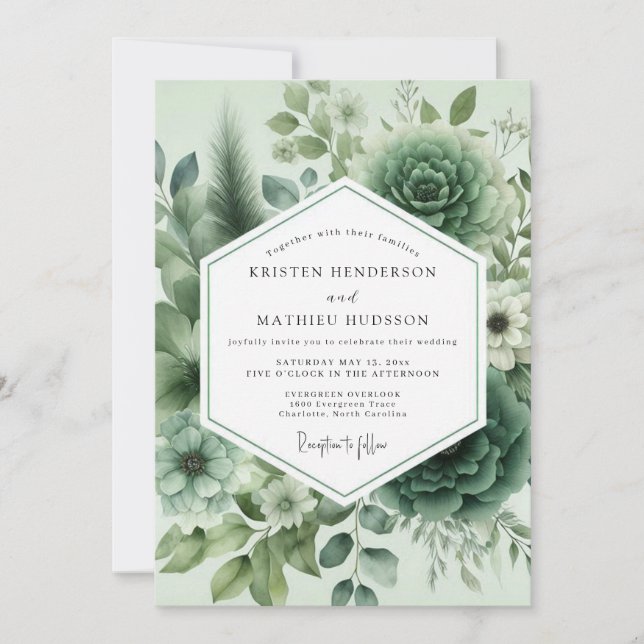 Sage Green Succulent Bloom Wedding Inbjudningar (Framsida)