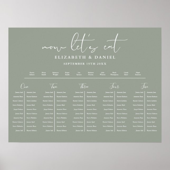Sage Green Table Plan Wedding Seating Chart Poster (Framsidan)