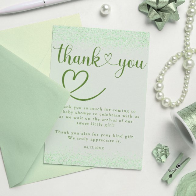 Sage Green Thank You Heart Confetti Script Tack Kort (Skapare uppladdad)