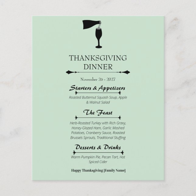 Sage Green Thanksgiving Middagsfirande Evenemangsf Flygblad (Framsidan)