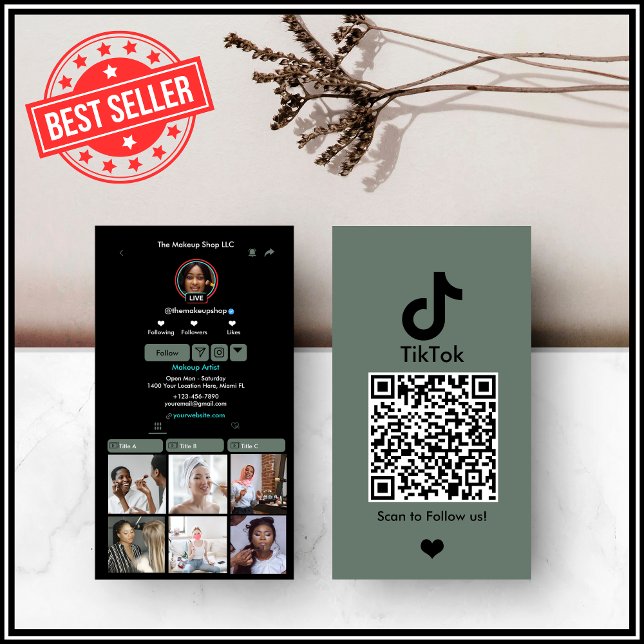 Sage Green TikTok Sociala Media QR-kod Visitkort (Skapare uppladdad)