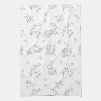 Sage Green Toile Bunny Rabbits Kökshandduk