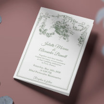 Sage Green Toile de Jouy Paris Wedding Invitation