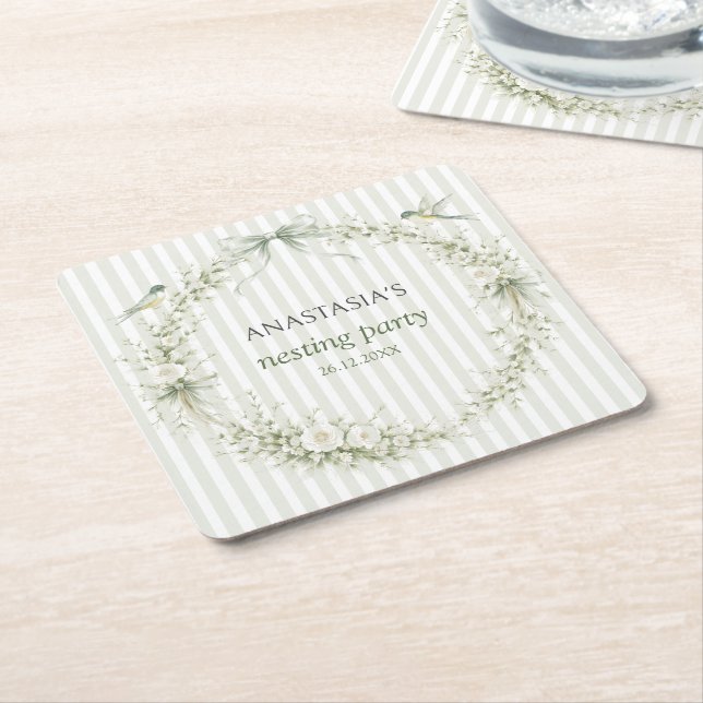 Sage Green Toile De Juoy Nesting Party  Underlägg Papper Kvadrat (Vinklad)