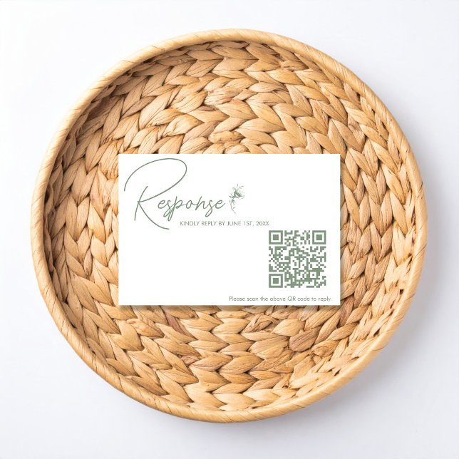 Sage Green Toile QR-kod RSVP  OSA Kort (Skapare uppladdad)