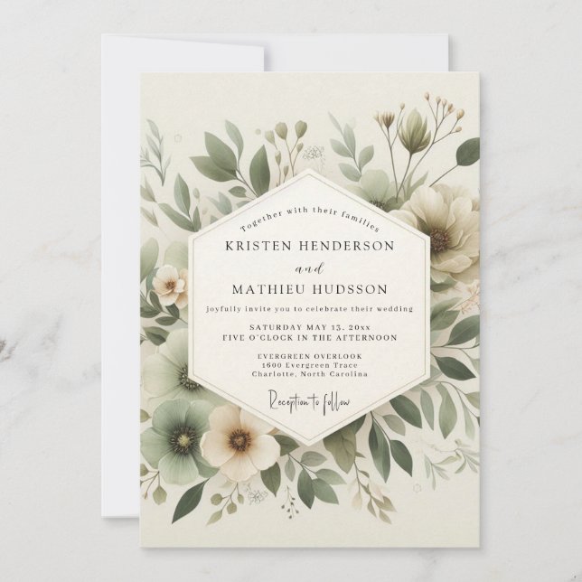 Sage Green Tranquil Botanical Wedding Inbjudningar (Framsida)