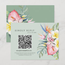 Sage Green Tropical Floral Hawaii QR Code Wedding OSA Kort