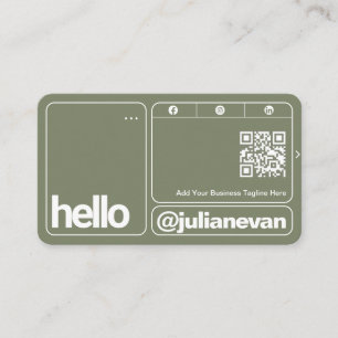 Sage Green Typografi Skannbar QR-kod Hej Visitkort