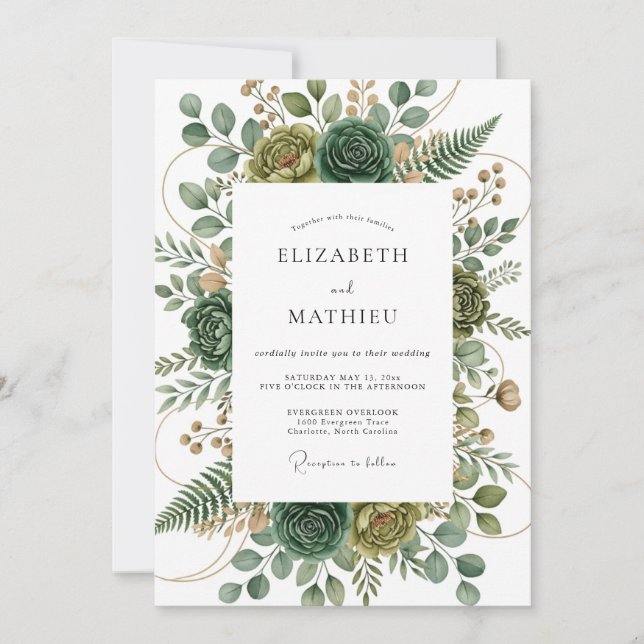 Sage Green Verdant Flourish Wedding Inbjudningar (Framsida)