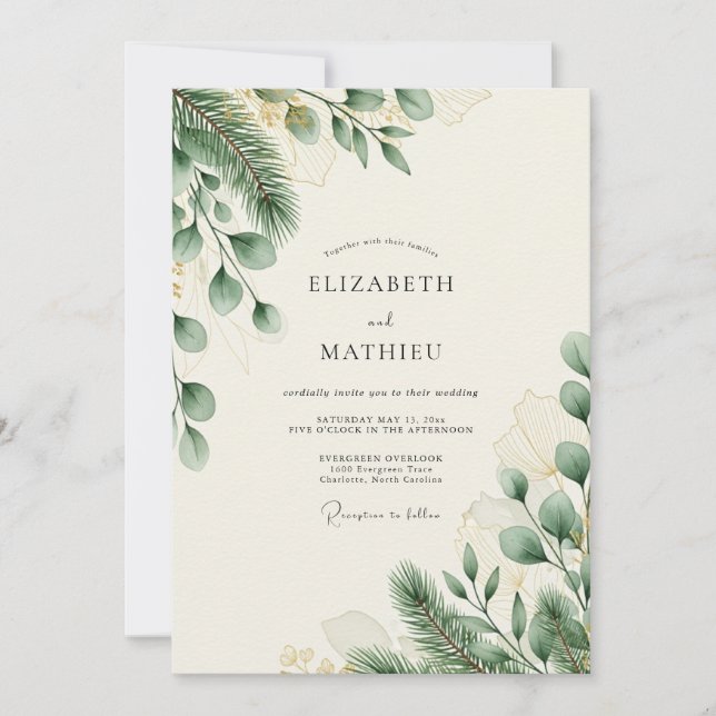 Sage Green Verdant Winter Wedding Inbjudningar (Framsida)