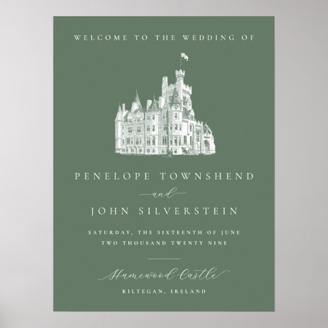 Sage Green Vintage Castle Welcome Wedding Poster (Framsidan)