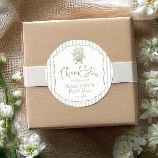 Sage Green Vintage Floral Bow Bridal Shower Favor Runt Klistermärke