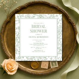 Sage Green Vintage French Floral Bridal Shower Inbjudningar